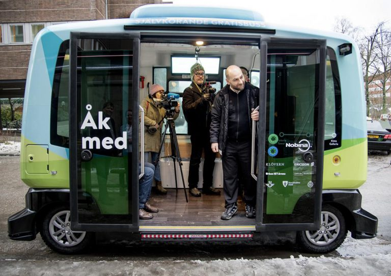 Self-driving bus in Kista.